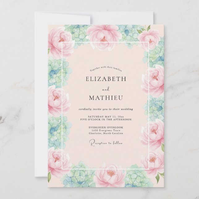 Pink Floral Blossom Wedding Invitation (Front)