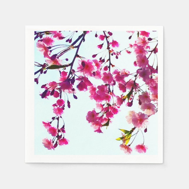 Pink floral blossoms pink cherry tree  napkins (Front)