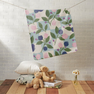 Pink Floral & Blue Berry Nursery Design Baby Blanket