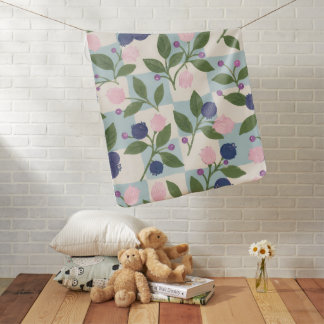 Pink Floral & Blue Berry Nursery Design Baby Blanket