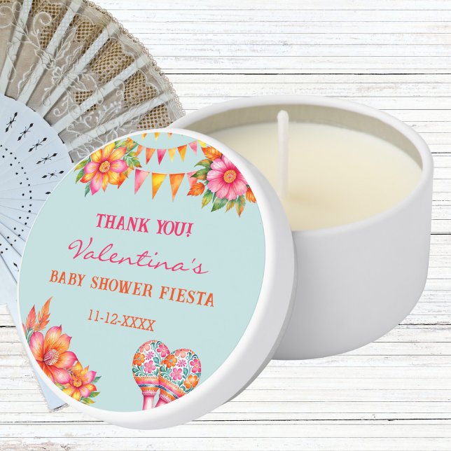 Pink Floral Blue Fiesta Baby Shower Thank You Mini Candle Favors (Creator Uploaded)