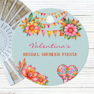 Pink Floral Blue Fiesta Bridal Shower Thank You Favor Tags