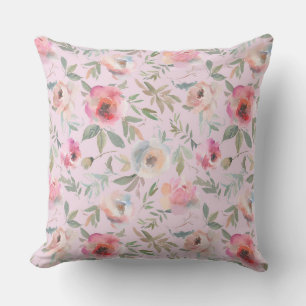 Pink Floral/Blue Floral Throw Pillow