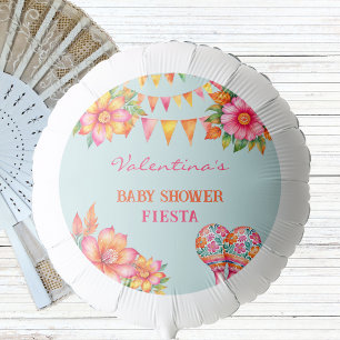 Pink Floral Blue Mexican Fiesta Baby Shower Balloon