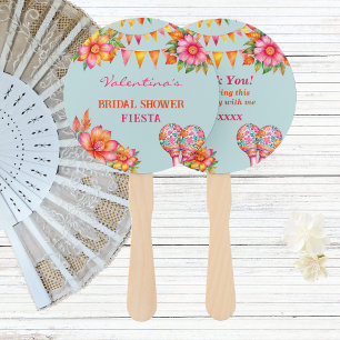 Pink Floral Blue Mexican Fiesta Bridal Shower Hand Fan