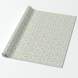 Pink Floral Blue Striped Block Print Wrapping Paper