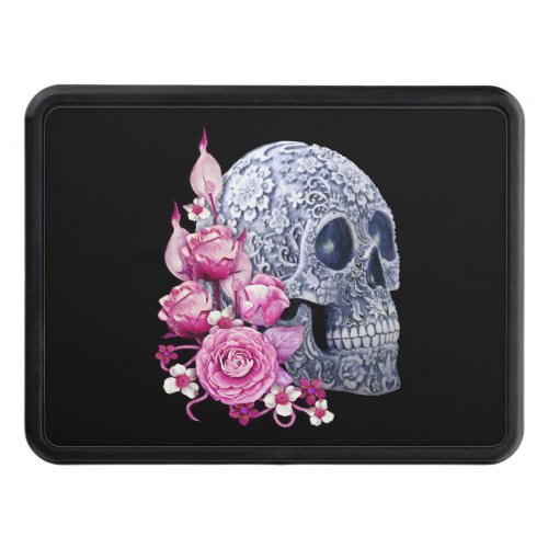 Pink Floral Blue Sugar Skull Day Of The Dead Hitch Cover