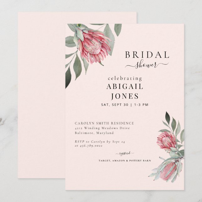 Pink Floral Blush Bridal Shower  Invitation (Front/Back)