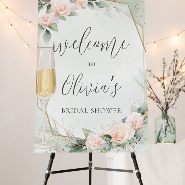 Pink Floral Blush Champagne Bridal Shower Foam Board (In Situ (Stand))