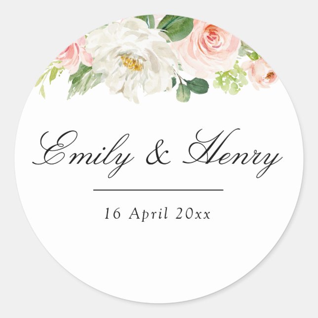 Pink floral blush wedding sticker (Front)