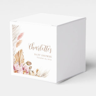 Pink Floral Bohemian Pampas Grass Baby Shower Favor Boxes