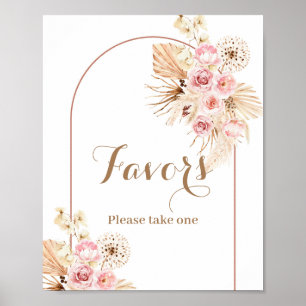 Pink Floral Boho Arch Pampas Grass Favor Sign