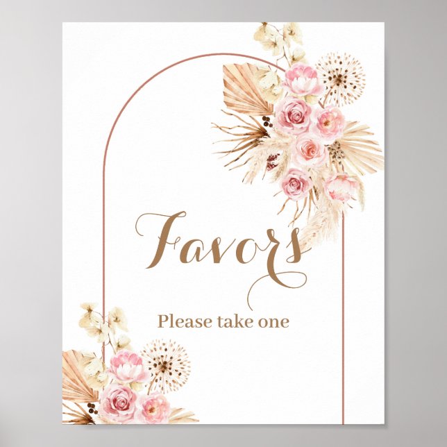 Pink Floral Boho Arch Pampas Grass Favor Sign (Front)