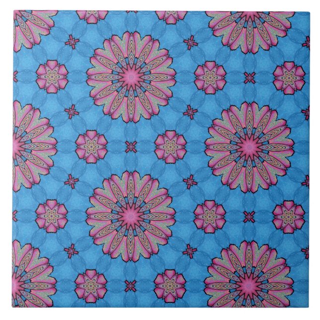 Pink Floral Boho Ceramic Tile (Front)