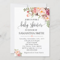 Pink floral boho chic baby shower invitation