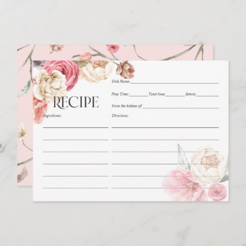  pink floral boho chic bridal shower recipe cards