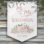 Pink Floral Boho Chic Mr. & Mrs. Wedding Pennant<br><div class="desc">This pennant flag is beautiful, stylish, and fun. Designed to celebrate the newlyweds, it features an elegant boho chic design with a cluster of hand painted watercolor roses, blossoms, and garden foliage in shades of blush pink, coral, and mauve. The elegant script text reads: Mr. and Mrs. with the couple's...</div>