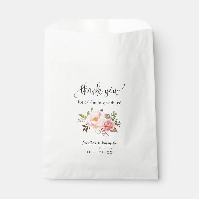 Pink floral boho chic party wedding favor bag (Front)