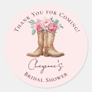 Pink Floral Boho Cowgirl Bridal Shower Thank You Classic Round Sticker
