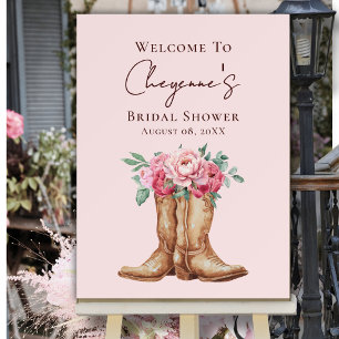 Pink Floral Boho Cowgirl Bridal Shower Welcome Foam Board