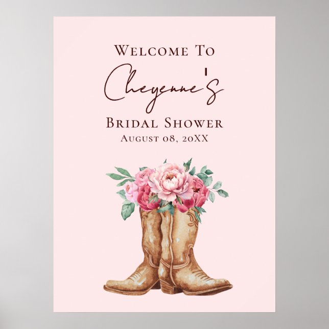 Pink Floral Boho Cowgirl Bridal Shower Welcome Poster (Front)