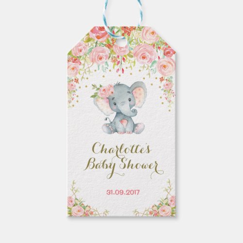 Pink Floral Boho Elephant Baby Shower Favor Tag