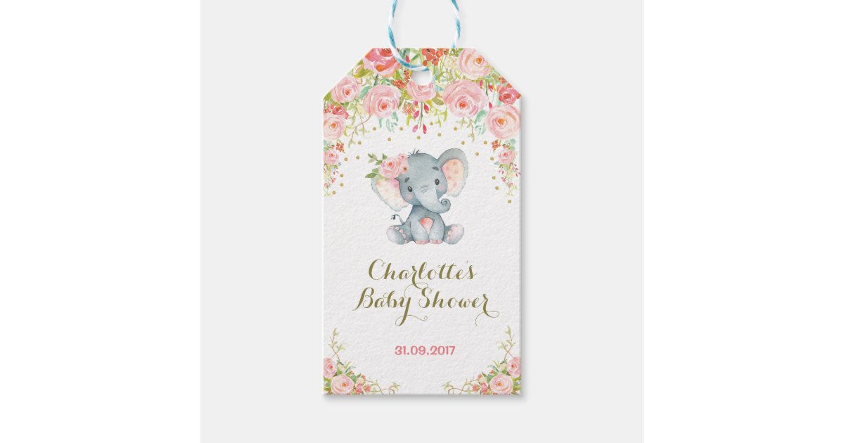 Pink Floral Boho Elephant Baby Shower Favor Tag Zazzle Com