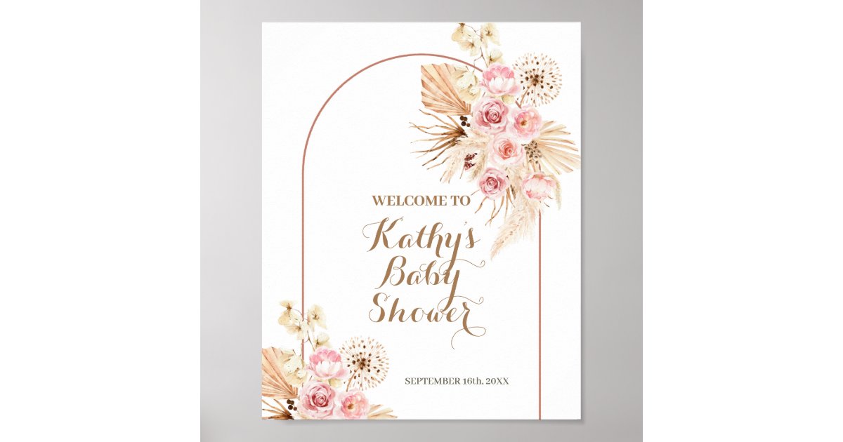 Pink Floral Boho Pampas Baby Shower Welcome Sign