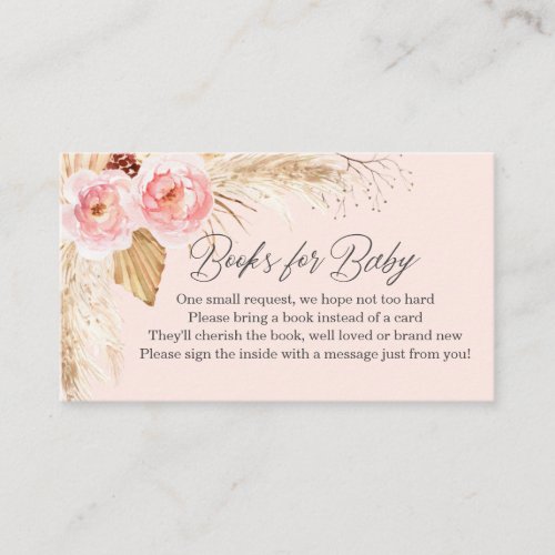 Pink Floral Boho Pampas Books for baby girl Enclosure Card