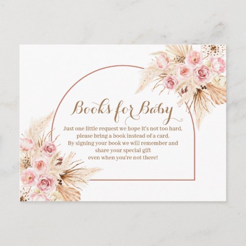 Pink Floral Boho Pampas Grass Books for baby Invitation Postcard