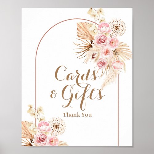 Pink Floral Boho Pampas Grass Cards and Gifts Sign