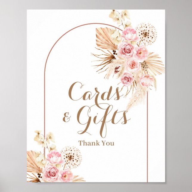 Pink Floral Boho Pampas Grass Cards and Gifts Sign (Front)