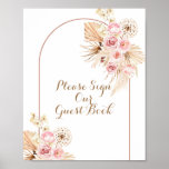 Pink Floral Boho Pampas Please Sign Our Guest at Zazzle