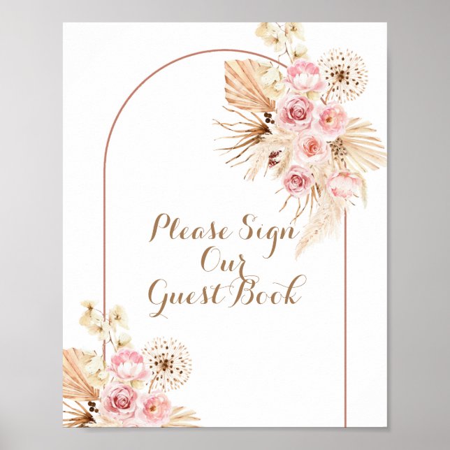 Pink Floral Boho Pampas Please Sign our Guest (Front)