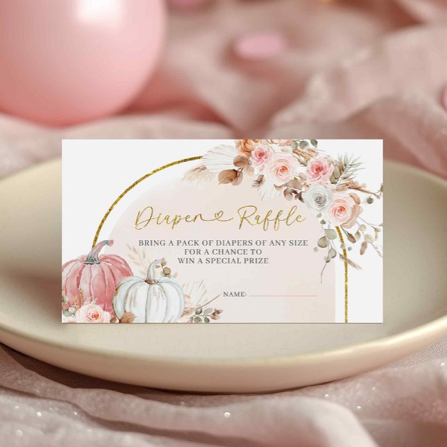 Pink Floral Boho Pumpkin Diaper Raffle Card (Creator Uploaded)