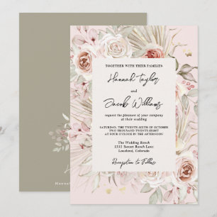 PInk Floral Boho Rustic Wedding Invitation