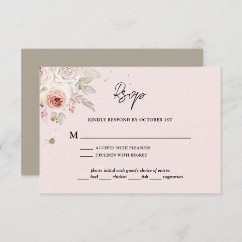 Pink Floral Boho Rustic Wedding RSVP Card