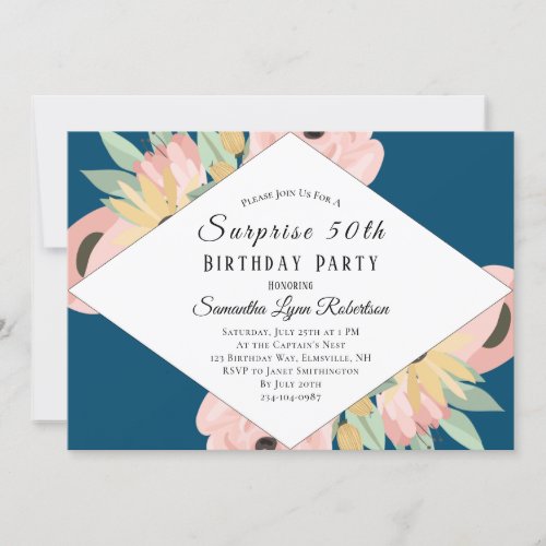 Pink Floral Boho Surprise 50th Birthday Invitation