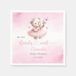 Pink Floral Boho Teddy Bear girl baby shower  Napkins