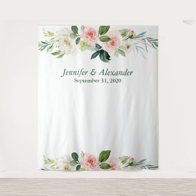 Pink Floral Boho Wedding Photo Booth Backdrop (Front)