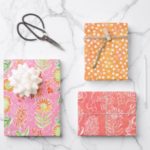 Pink Floral Boho Wrapping Paper Sheets