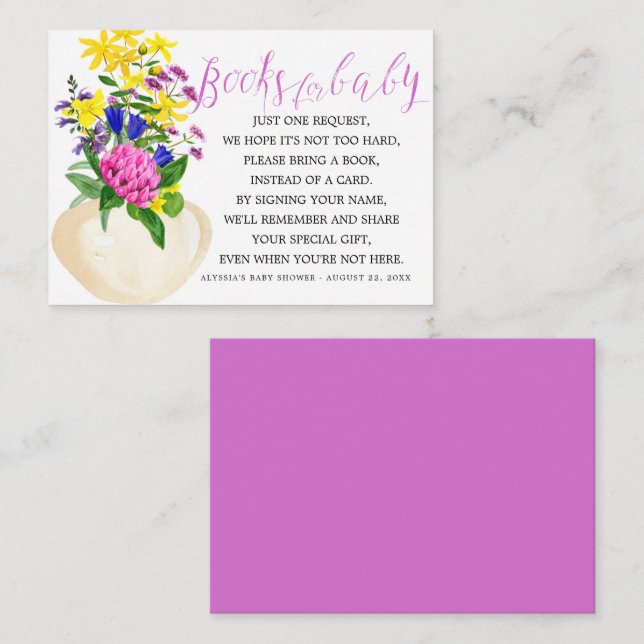 Pink Floral Book Request Baby Shower Enclosu Enclosure Card (Front/Back)