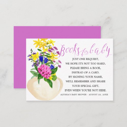 Pink Floral Book Request Baby Shower Enclosu Enclosure Card