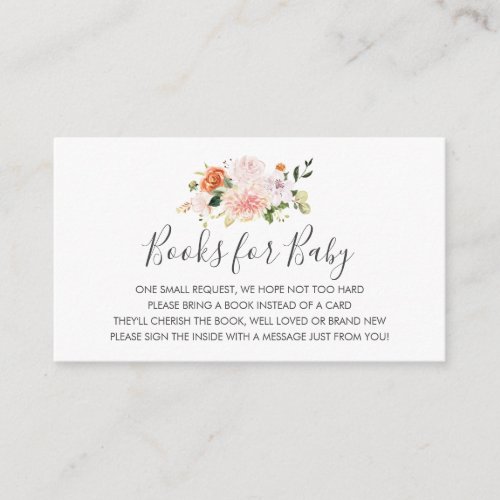 Pink Floral Book Request Baby Shower insert card