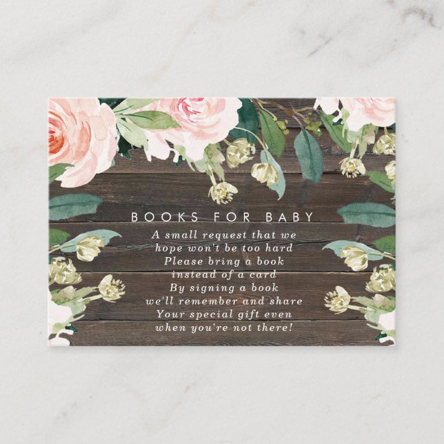 Pink floral books for baby book request card (Front)