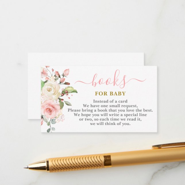 Pink Floral Books for Baby Card (Front/Back In Situ)
