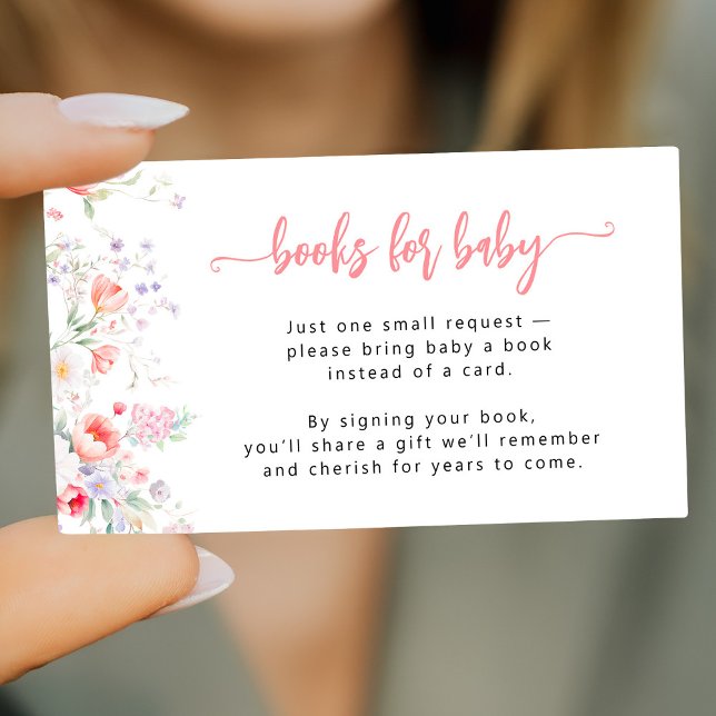 Pink floral Books for Baby shower book request Enclosure Card (Creator Uploaded)