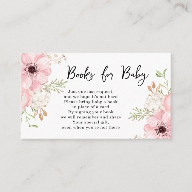 Pink Floral Books for Baby Shower  Enclosure Card (Front)