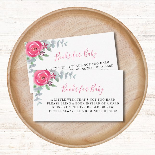 Pink Floral Books For Baby Shower Enclosure Card (Creator Uploaded)