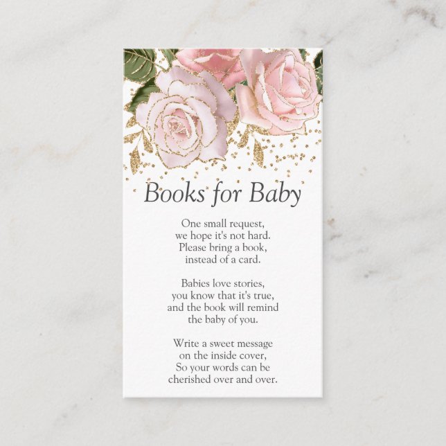 Pink Floral Books for Baby Shower Enclosure Card (Front)